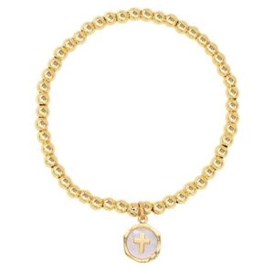 Cross MOP Stainless Steel Ball Bracelet